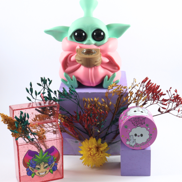 Kit Baby Yoda Rosa-Burbufantasia, Moleflores y guardaflores de bolsillo